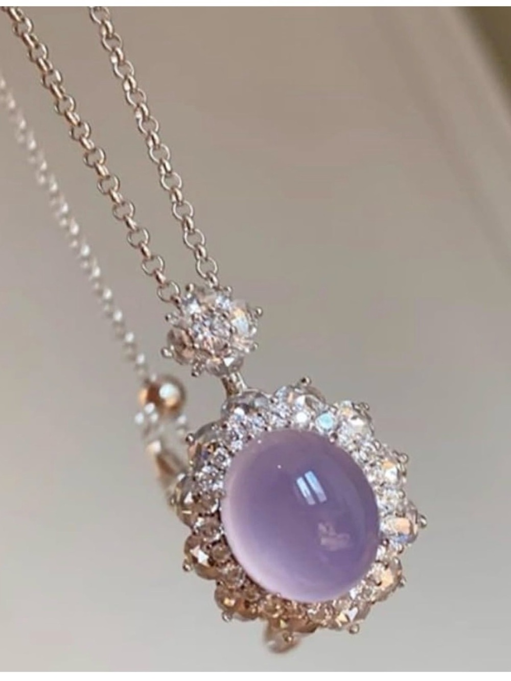 Lavender Chalcedony Halo Pendant Necklace - Women Jewelry